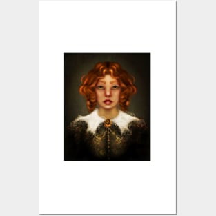 Dark Academia Aesthetic Portrait Manga Girl Victorian Mourning Red Hair and Green Eyes Lowbrow Dark Surrealist Portrait Posters and Art